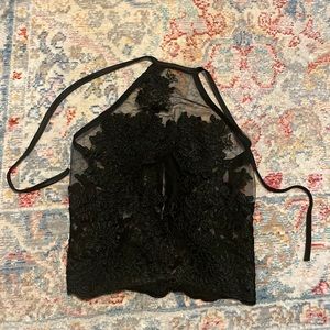Black lace halter crop top Small